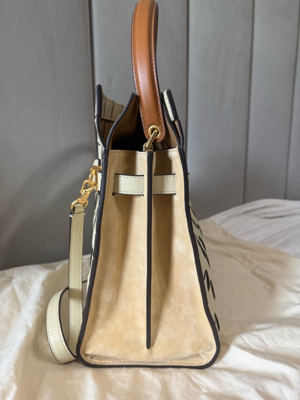 Tory Burch Buttermilk Woven Lee Radziwill double Bag - Picture 5 of 13